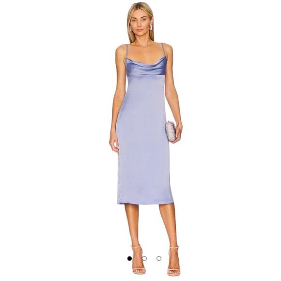 WeWoreWhat Cowl Midi Satin Charmeuse Dress Slate Blue - Picture 1 of 14